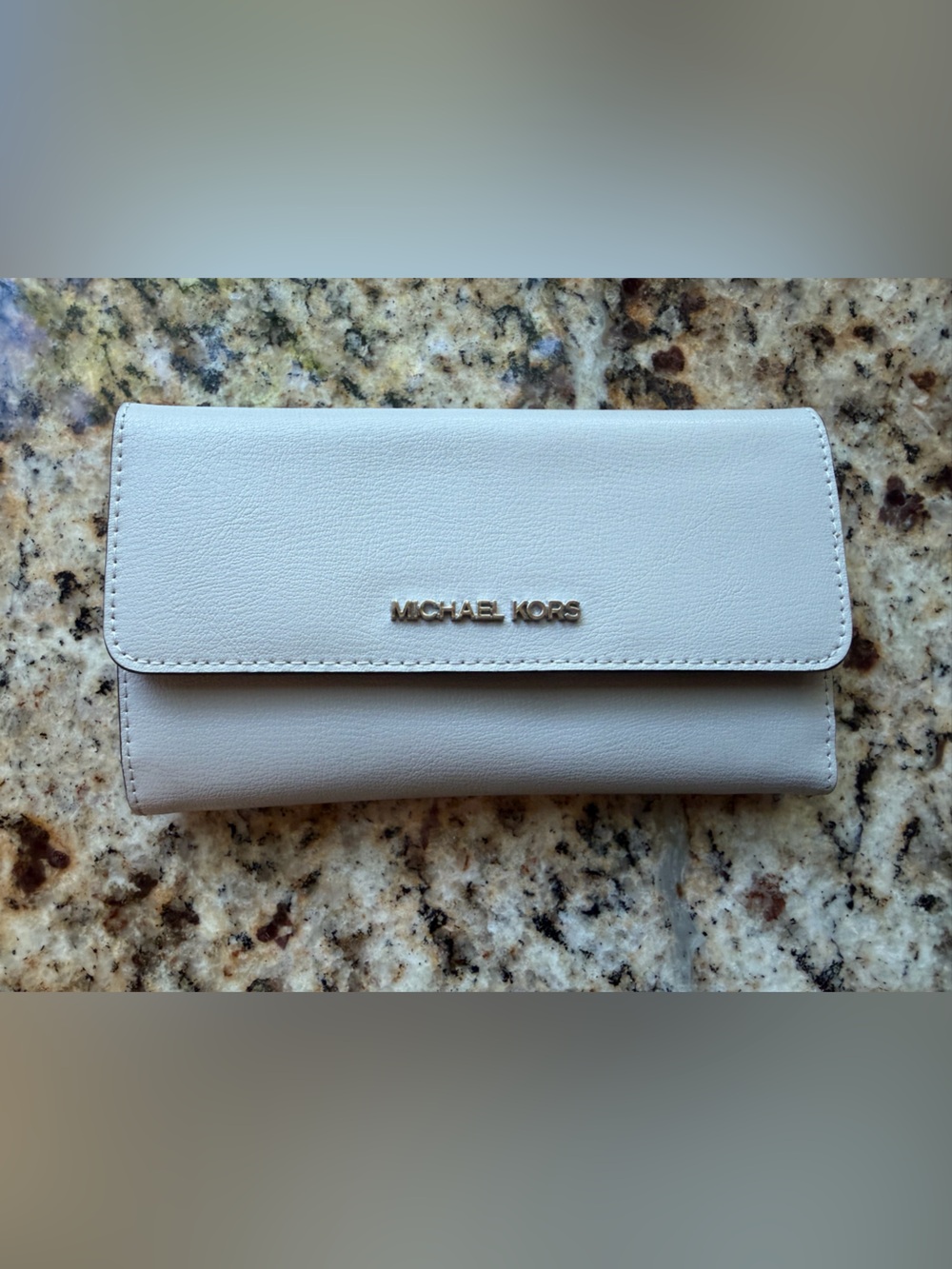 Michael Kors Cream Leather Fold-Over Card & Key Holder
